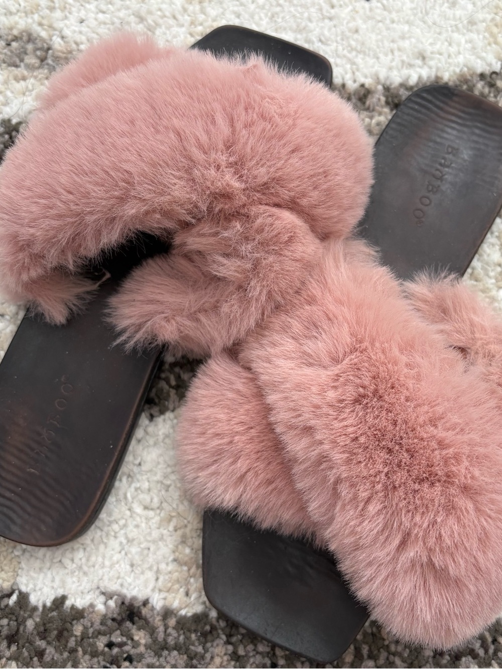 Bamboo Earthdance-46 Pink Fuzzy Slide In Sandals